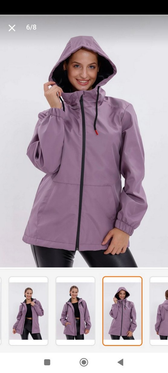 Mor Parlak Kapüşonlu Kadın yağmurluk - Görsel 5