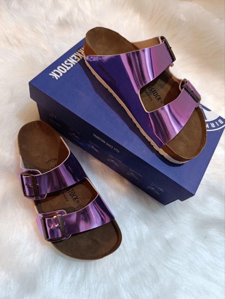 Mor Parlak Tokalı Kadın Dolgu Topuk Terlik - Görsel 3