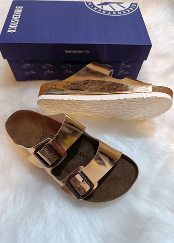 Altın Renkli Platform Topuklu Kadın Terlik - Görsel 5