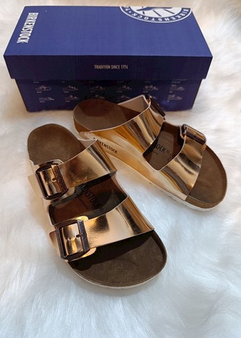 Altın Renkli Platform Topuklu Kadın Terlik - Görsel 3