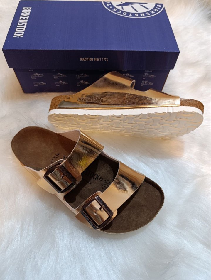 Altın Renkli Platform Topuklu Kadın Terlik - Görsel 5