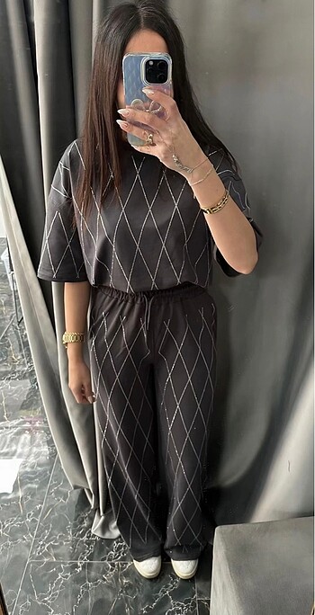 l Beden siyah Renk EFSANE ZARA MODEL TAŞLI TAKIM