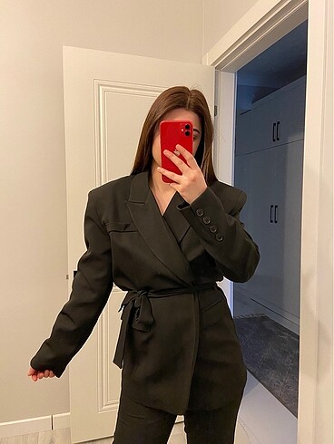 m Beden BAĞLAMALI BLAZER VE İSPANTOL FERMUARLI PANTOLON TAKIM