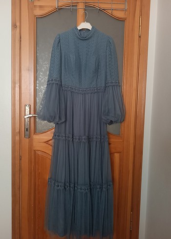 Diğer Uzun Kollu mavi Bohem Nakışlı Elbise