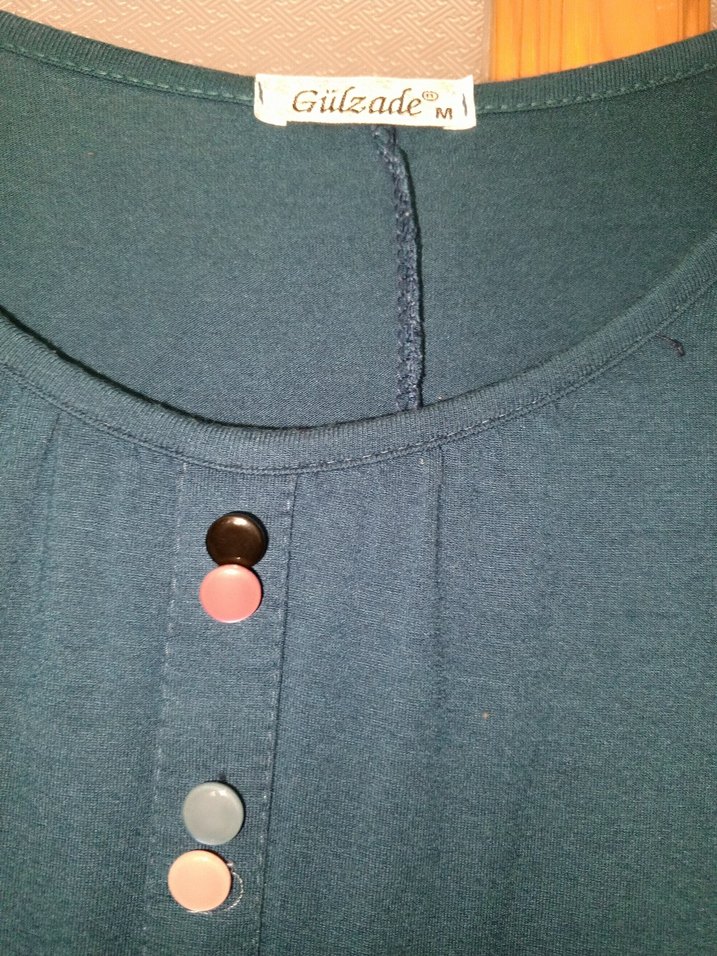 Düğmeli Uzun Kollu Mavi Bohem Tunik - Görsel 2