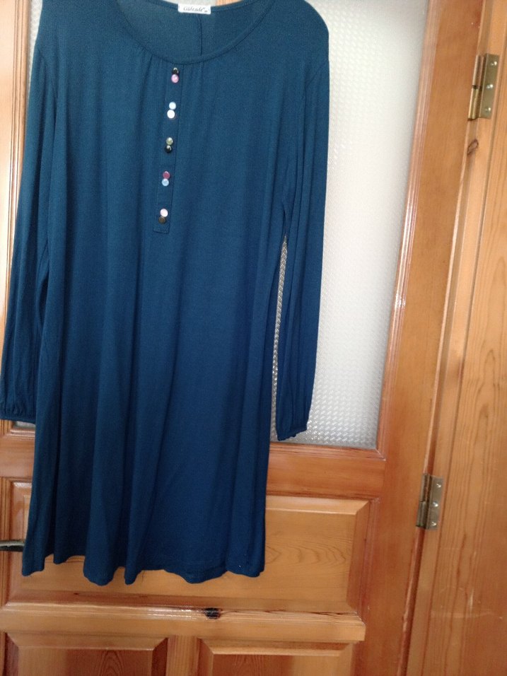 Düğmeli Uzun Kollu Mavi Bohem Tunik - Görsel 3