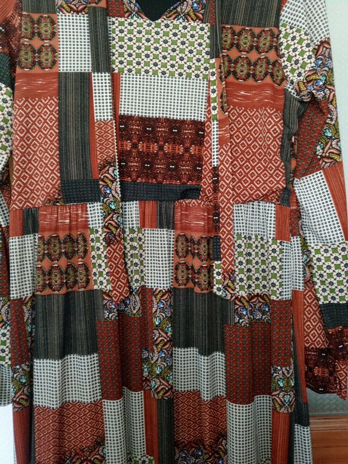 Uzun Kollu Desenli Bohem Kadın Elbise - Görsel 3