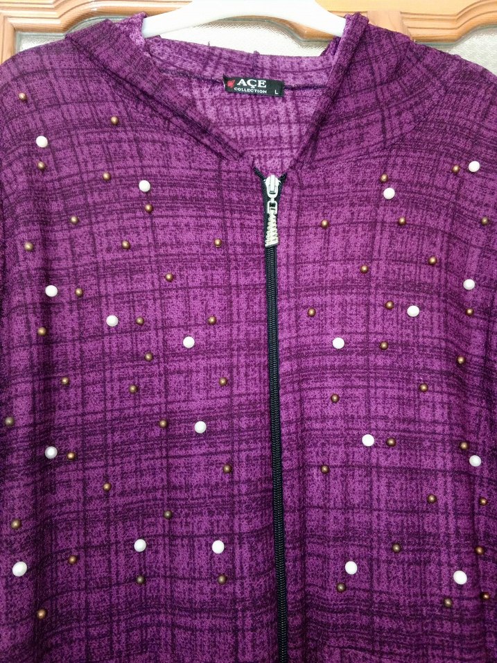 Boncuk Detaylı Uzun Mor Kadın Tunik - Görsel 2