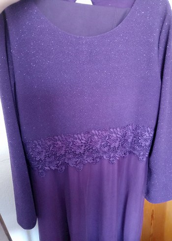 Uzun Kollu Mor Kadın Abiye Elbise - Görsel 3