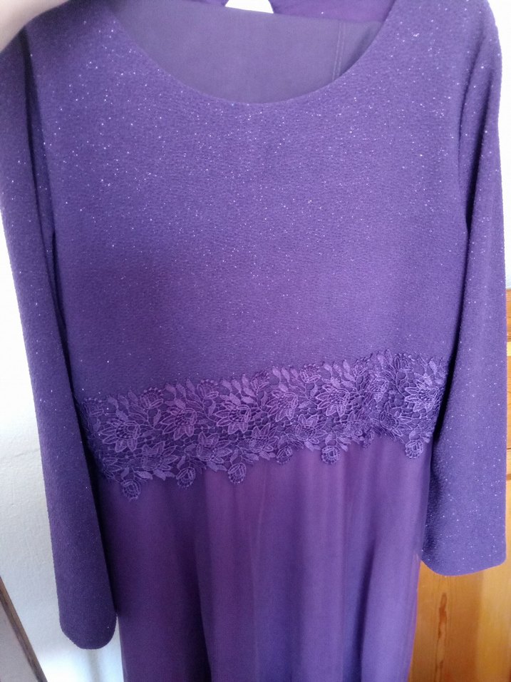 Uzun Kollu Mor Kadın Abiye Elbise - Görsel 3