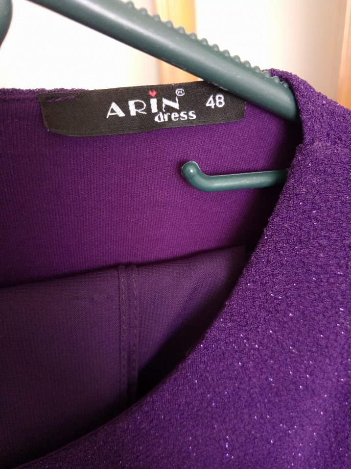 Uzun Kollu Mor Kadın Abiye Elbise - Görsel 2