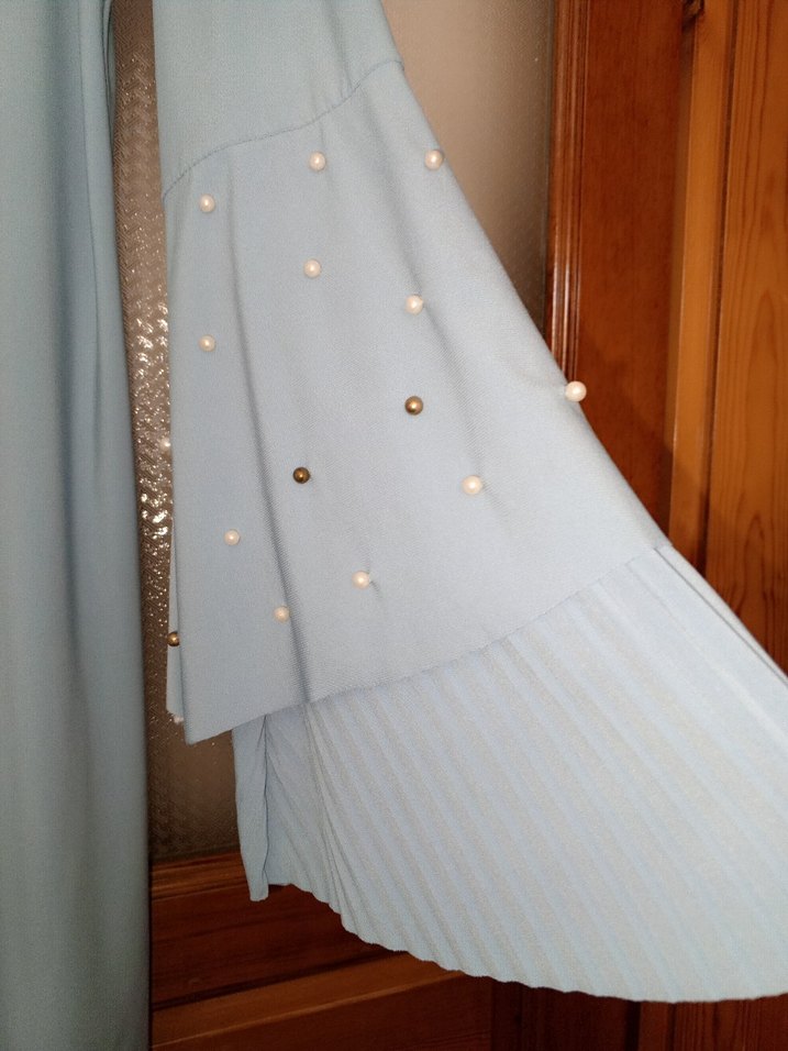 Uzun Kollu Zincir Detaylı Turkuaz Tunik - Görsel 3