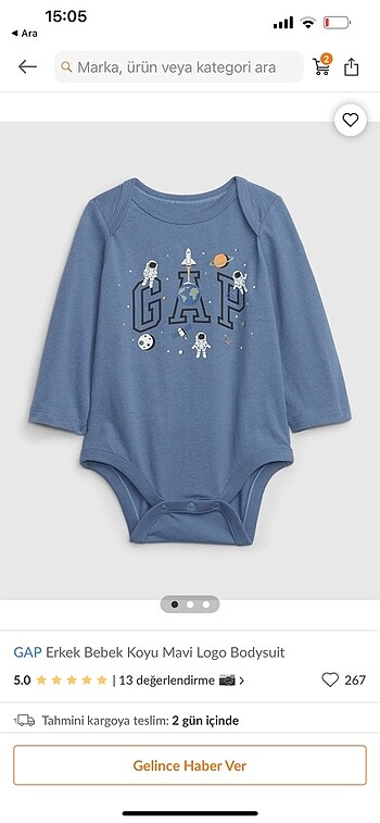 Gap GAP erkek bebek çıtçıtlı body 3-6 ay