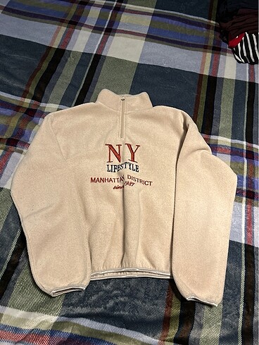Small beden ny nakış detaylı fermuarlı sweatshirt