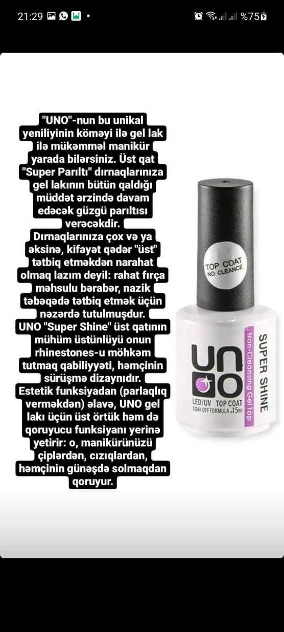 UNO top coat 15 ml - Görsel 2