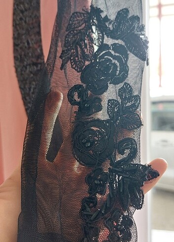 Kuyruklu nakışlı dantelli uzun abiye - Görsel 7