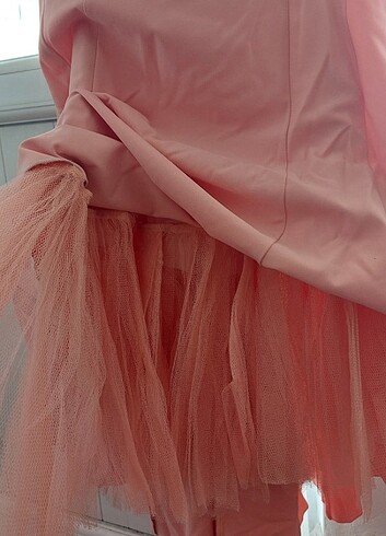 Kuyruklu nakışlı dantelli uzun abiye - Görsel 8