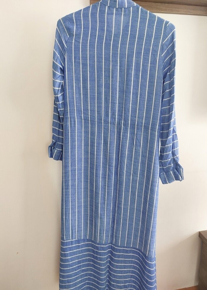 Uzun elbise çizgili  tunik - Görsel 5