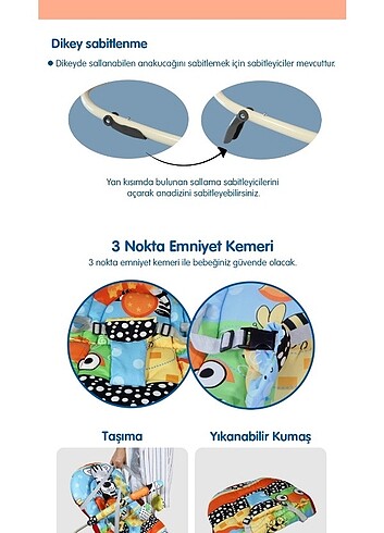 Titreşimli müzikli sallanabilir ana kucağı  - Görsel 2