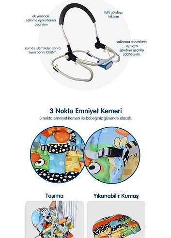 Titreşimli müzikli sallanabilir ana kucağı  - Görsel 7
