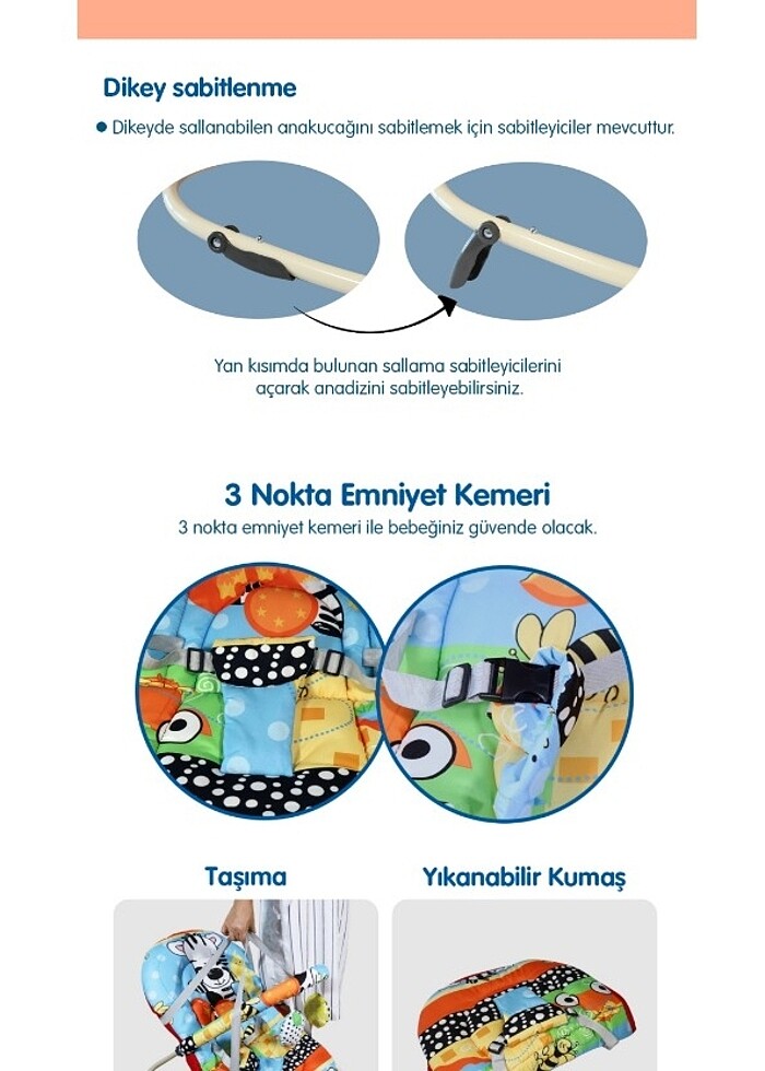 Titreşimli müzikli sallanabilir ana kucağı  - Görsel 2