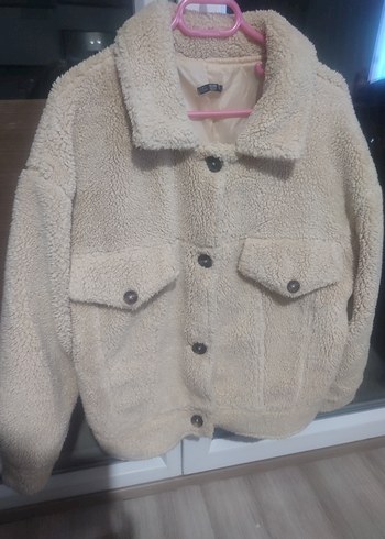 Bej Peluş Midi Kadın Ceket
