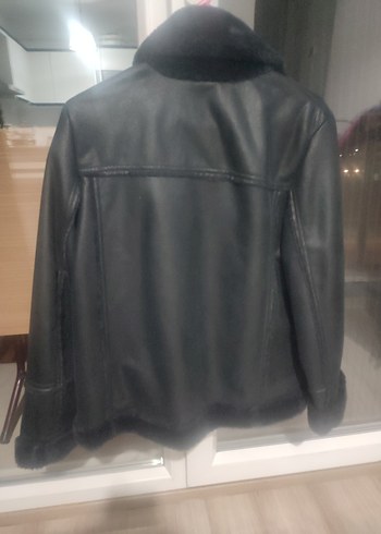 s Beden siyah Renk Kürklü Siyah Deri Biker Ceket