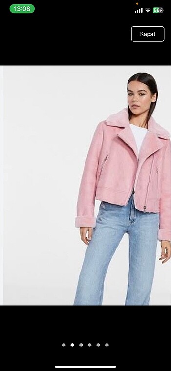Pembe biker ceket mont