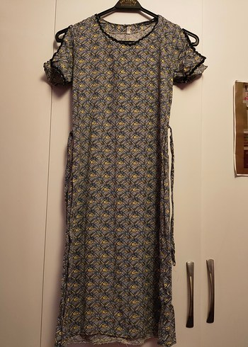 Diğer Gri Vintage Bohem Midi Elbise