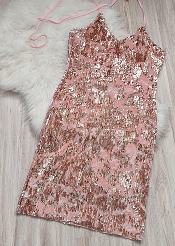 Pembe Kadife Pullu Abiye - Görsel 2