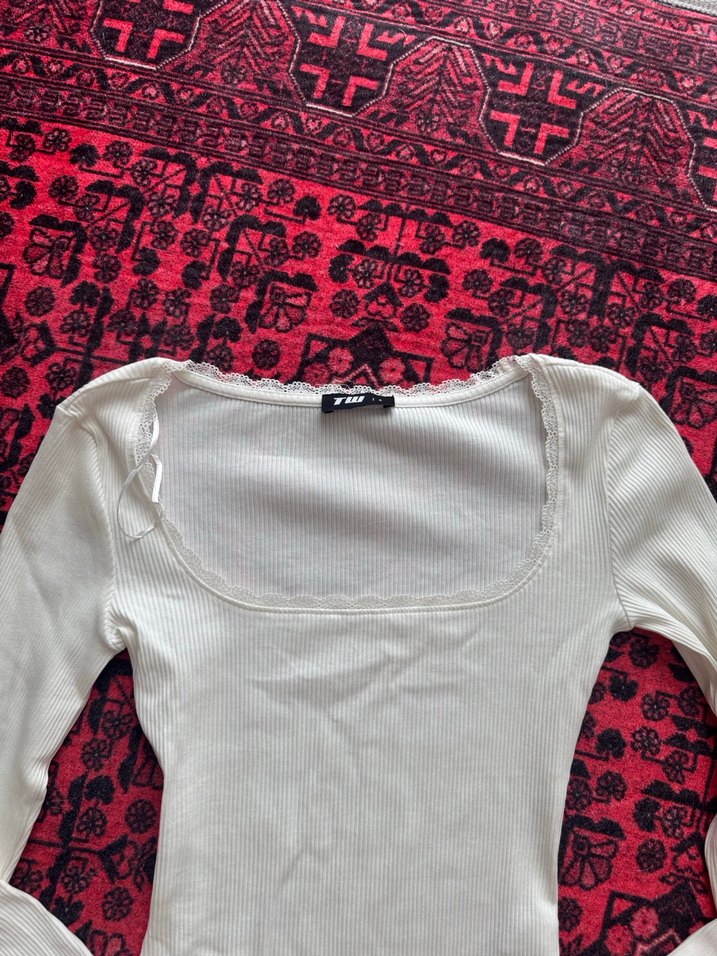 Uzun Kollu, Pamuklu Beyaz Kadın Bluz - Görsel 2