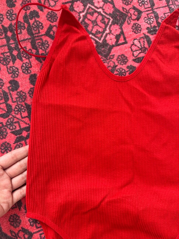 Kırmızı Fırfırlı İpli Kadın Mayo - Görsel 2