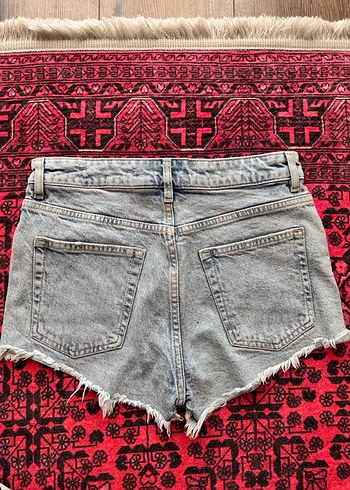 Düğmeli Bağlama Desenli Kadın Kot Şort - Görsel 2