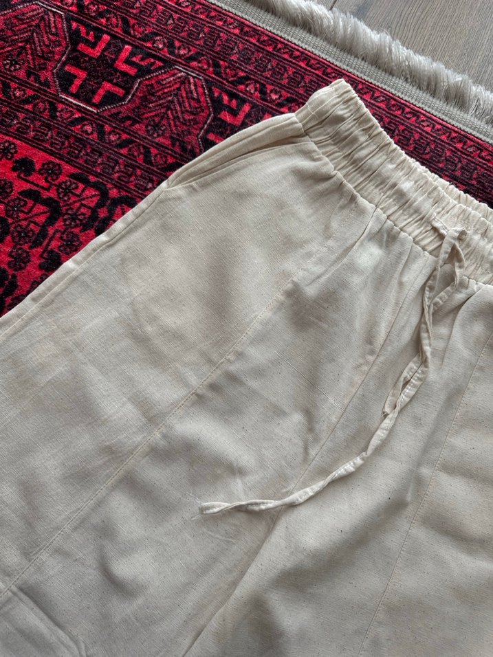 Krem Pamuklu Bol Kesim Kadın Pantolon - Görsel 2