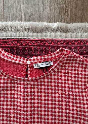 Kırmızı Kareli Mini Elbise, Kısa Kollu, Fırfırlı - Görsel 2