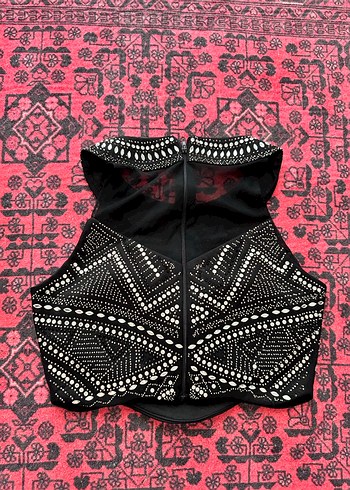 Boncuk İşlemeli Siyah Mini Straplez Büstiyer - Görsel 2