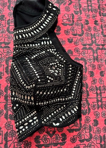 Boncuk İşlemeli Siyah Mini Straplez Büstiyer - Görsel 3