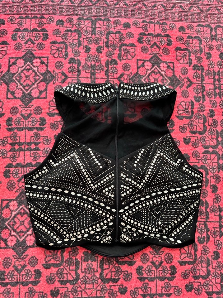 Boncuk İşlemeli Siyah Mini Straplez Büstiyer - Görsel 2