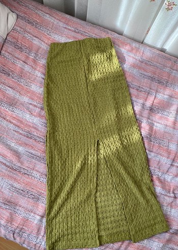 yeşil yırtmaçlı uzun etek - Görsel 2