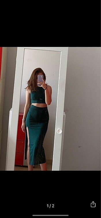 yırtmaçlı etek crop ikili takım