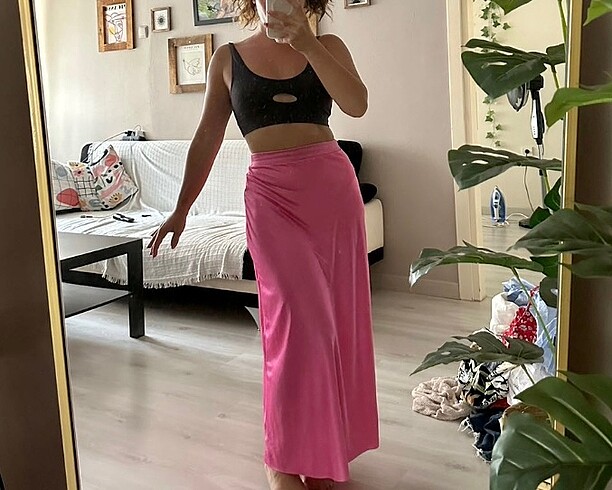 pembe saten etek