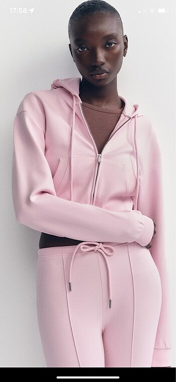s Beden zara interlok örgü crop sweatshirt pembe