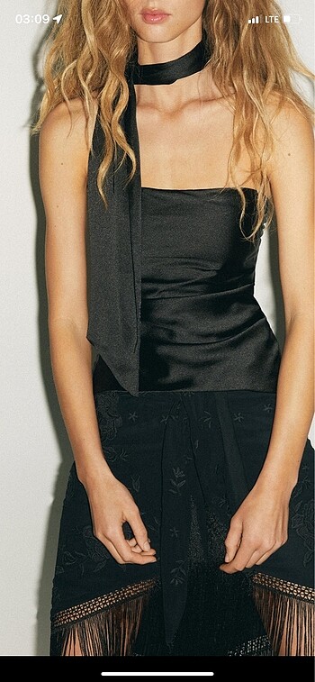 Zara zara fularlı drape saten bluz