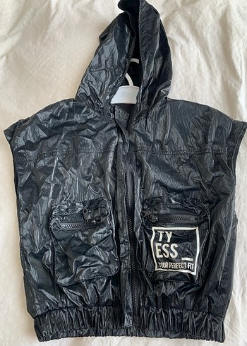 Kızlar için Siyah Kapüşonlu Fermuarlı Yelek - Görsel 2