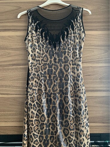 Pullu leopar elbise - Görsel 4