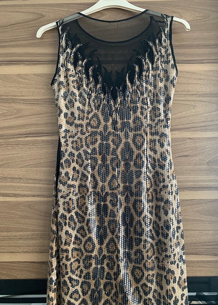 Pullu leopar elbise - Görsel 4