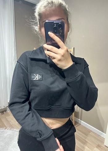 Calvin Klein Siyah Kadın Crop Sweatshirt