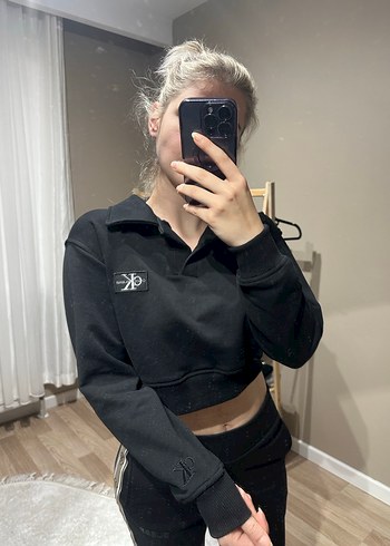 m Beden Siyah Kadın Crop Sweatshirt