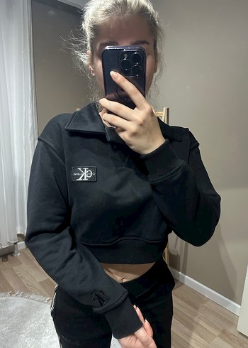 Siyah Kadın Crop Sweatshirt