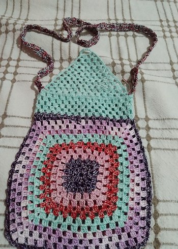 Bohem Renkli Örgü Kadın Çanta - Görsel 3